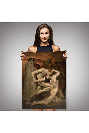 Dante ve Virgil Cehennemde William Adolphe Bouguereau Klasik Duvar Örtüsü - Halısı-5265