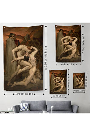 Dante ve Virgil Cehennemde William Adolphe Bouguereau Klasik Duvar Örtüsü - Halısı-5265