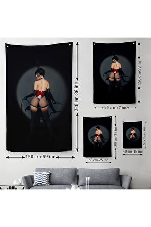 Siyah Beyaz Melek Kız Dekoratif Duvar Örtüsü - Halısı-5267B