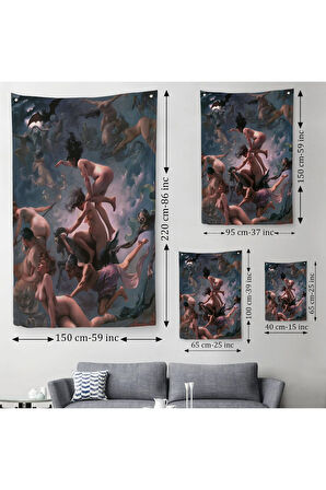 Şabat'a Giden Cadılar, Luis Ricardo Falero Vision de Faust 1878 Vintage Duvar Örtüsü - Halısı-5285