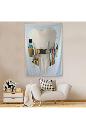 Diş Kliniği, Ağız Bakım Ofisi Dekorasyonu, Diş Hekimi Duvar Örtüsü - Halısı-5300