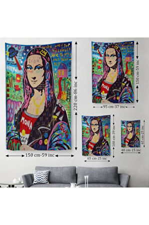 Banksy Renkli Mona Lisa Duvar Örtüsü - Halısı, Pop Art, Sokak Sanatı, Duvar Örtüsü - Halısı-5305