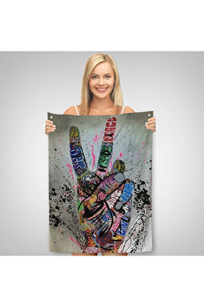 Graffiti Zafer Işareti Bansky Duvar Örtüsü Halısı Graffiti Sokak Sanatı 5309