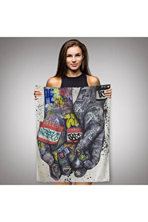 Banksy Tarzı Kanvas Duvar Sanatı, Graffiti El Duvar Posteri Duvar Örtüsü - Halısı-5311