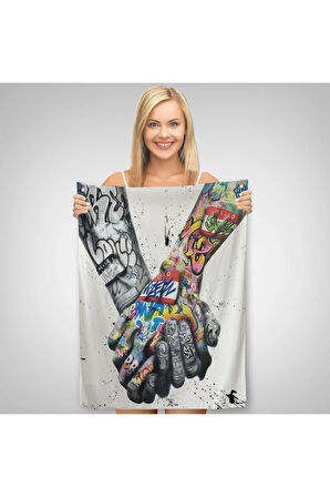 Graffiti El Duvar Posteri, El Ele Tutarak Duvar Örtüsü - Halısı-5312