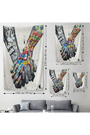 Graffiti El Duvar Posteri, El Ele Tutarak Duvar Örtüsü - Halısı-5312