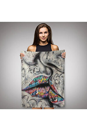 Öpüşme Kanvas Duvar Sanatı, Öpüşme Banksy Tarzı Graffiti Sokak Duvar Örtüsü - Halısı-5313