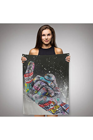 Graffiti Orta Parmak İzi Graffiti, Küfürlü El Hareketi, Hip Hop Duvar Örtüsü - Halısı-5314