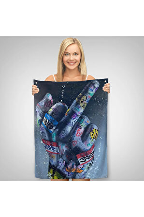 El Hareketi Hip Hop Posteri, Orta Parmak Hareketi Sokak Sanatı, Duvar Örtüsü - Halısı-5315