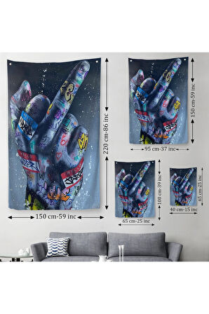 El Hareketi Hip Hop Posteri, Orta Parmak Hareketi Sokak Sanatı, Duvar Örtüsü - Halısı-5315