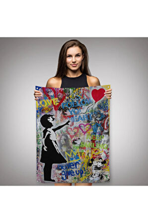 Renkli Balon Kız Sanatı, Banksy Duvar Örtüsü - Halısı-5317