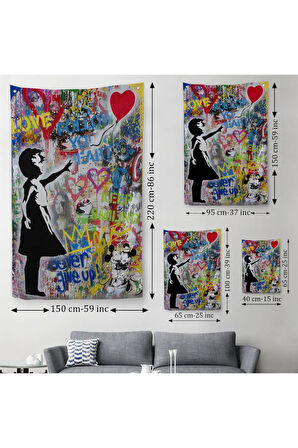 Renkli Balon Kız Sanatı, Banksy Duvar Örtüsü - Halısı-5317
