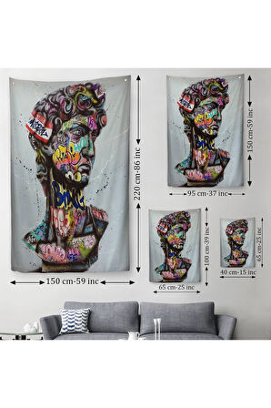 Banksy Antik Kafa Çizimi Renkli Poster, Michelangelo Sokak Sanatı Duvar Örtüsü - Halısı-5318