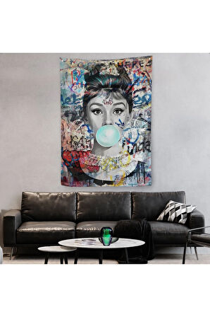 Audrey Hepburn Banksy Style Duvar Sanatı Ciklet Posteri, Hepburn Duvar Örtüsü - Halısı-5319