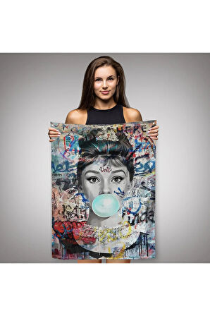 Audrey Hepburn Banksy Style Duvar Sanatı Ciklet Posteri, Hepburn Duvar Örtüsü - Halısı-5319