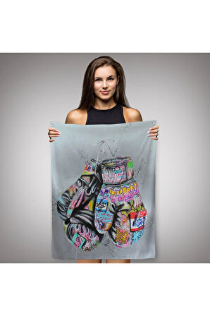 Boks Eldivenleri Duvar Örtüsü - Halısı, Renkli Banksy Sokak Graffiti Duvar Örtüsü - Halısı-5320