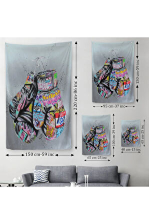 Boks Eldivenleri Duvar Örtüsü - Halısı, Renkli Banksy Sokak Graffiti Duvar Örtüsü - Halısı-5320