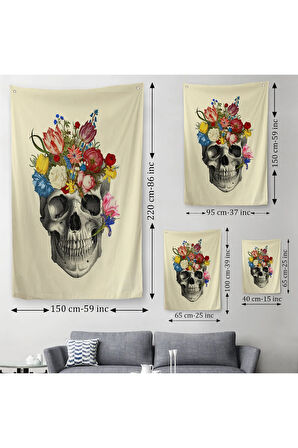 Çiçekli Kafatası Madame Memento Duvar Örtüsü Halısı Kafatası Ölülerin Günü Duvar Örtüsü Halısı 5321
