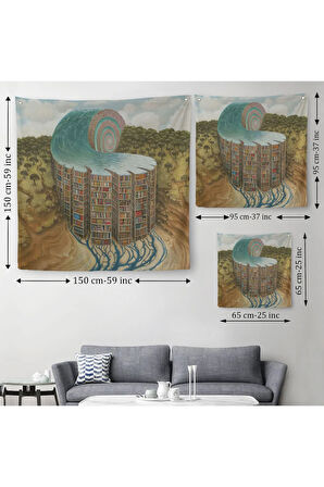 Gerçeküstü Bir Kütüphane Posteri, Çalışma Odası Hediyesi Kanvas Duvar Örtüsü-Halısı-5330