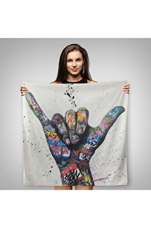 Banksy Tarzı Hands Victory Jest Graffiti Kanvas Duvar Örtüsü-Halısı-5340