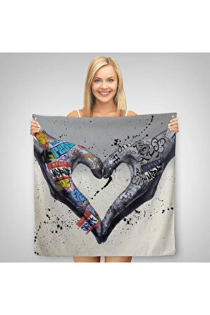 Graffiti Kalp Burcu Eller, Banksy Posteri, Kanvas Duvar Örtüsü-Halısı, Pop Art-5343