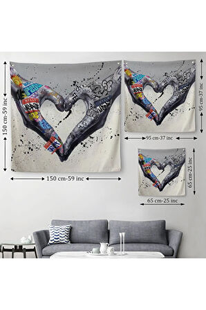 Graffiti Kalp Burcu Eller, Banksy Posteri, Kanvas Duvar Örtüsü-Halısı, Pop Art-5343