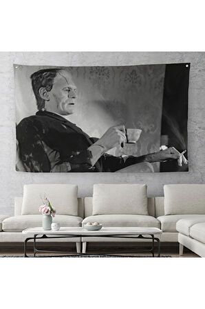 Frankenstein Remastered Tea and Cigarettes Korku Filmi Duvar Örtüsü-Halısı, Boris Karloff-5369