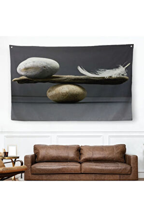 Taş ve Tüy Dengesi Tuval Duvar Sanatı, Tuval Baskı Ev ??Dekorasyon, Ofis Dekorasyon-5375