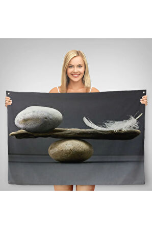 Taş ve Tüy Dengesi Tuval Duvar Sanatı, Tuval Baskı Ev ??Dekorasyon, Ofis Dekorasyon-5375