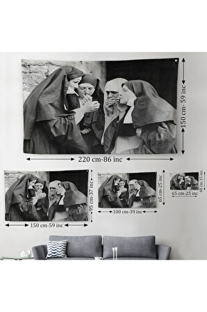 Sigara İçen Rahibeler Vintage Fotoğraf Duvar Örtüsü Halısı Siyah ve Beyaz Duvar Örtüsü Halısı 5376
