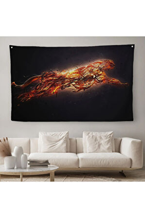 Renkli Koşan Çita Duvar Örtüsü Halısı Hayvan Duvar Sanatı Büyük Duvar Örtüsü Halısı 5380