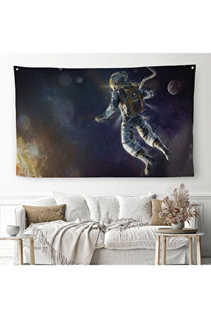 Astronot Duvar Sanatı Duvar Örtüsü Halısı Uzay Posteri Astronot Uzayda Gezegen Arka Planı 5381