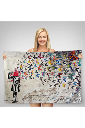 Banksy Kelebek Kanvas Duvar Örtüsü-Halısı, Kelebek Kız İntihar Duvar Örtüsü-Halısı-5389