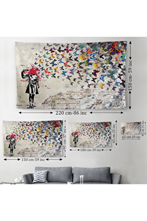 Banksy Kelebek Kanvas Duvar Örtüsü-Halısı, Kelebek Kız İntihar Duvar Örtüsü-Halısı-5389