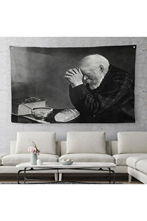 Eric Enstrom Grace Adam Ekmek Üzerinde Dua Ediyor Kanvas Duvar Örtüsü-Halısı, Siyah Beyaz Baskı-5394