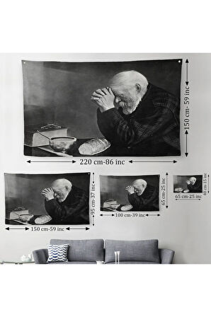 Eric Enstrom Grace Adam Ekmek Üzerinde Dua Ediyor Kanvas Duvar Örtüsü-Halısı, Siyah Beyaz Baskı-5394