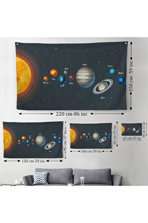 Güneş Sistemi ve Gezegenler Eğitici Kanvas Duvar Örtüsü Halısı Eğitici Uzay Çocuk Odası 5396