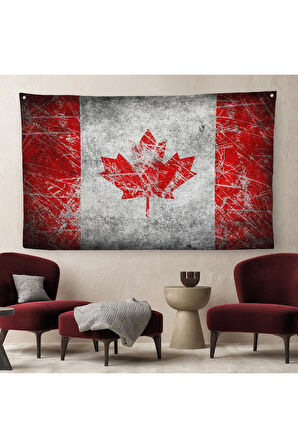 Kanada Bayrağı Rustik Kanvas Duvar Örtüsü Halısı Ev ve Ofis Dekoru 5403