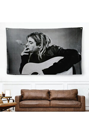 Kurt Cobain Sigara İçen Ünlü Baskı Duvar Sanatı Kanvas Duvar Örtüsü-Halısı, Nirvana Baskı-5405