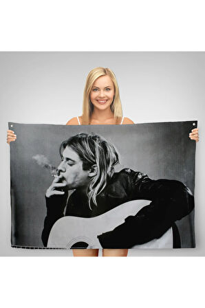 Kurt Cobain Sigara İçen Ünlü Baskı Duvar Sanatı Kanvas Duvar Örtüsü-Halısı, Nirvana Baskı-5405