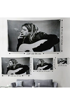 Kurt Cobain Sigara İçen Ünlü Baskı Duvar Sanatı Kanvas Duvar Örtüsü-Halısı, Nirvana Baskı-5405