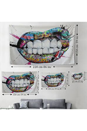 Renkli Dudak Graffiti Kanvas Duvar Örtüsü-Halısı, Banksy Sokak Sanatı-5413