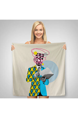 Çizgi Roman Kahramanı Kahvesini Yudumluyor Pop Art Kanvas Duvar Örtüsü-Halısı-5800