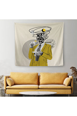 Kahve İçen Çizgi Roman Kahramanı Pop Art Duvar Örtüsü-Halısı-5801