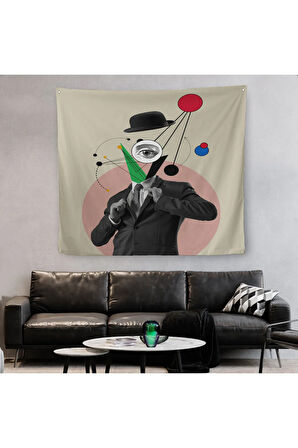 Pop Art Duvar Örtüsü-Halısı, Kahve İçen Çizgi Roman Kahramanı-5802