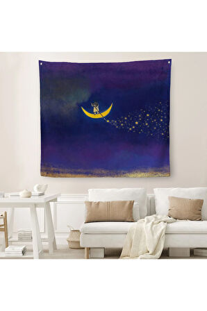 Ay'dan Yıldız Saçan Adam Kanvas Duvar Örtüsü-Halısı-5849