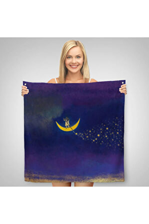 Ay'dan Yıldız Saçan Adam Kanvas Duvar Örtüsü-Halısı-5849