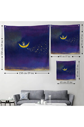 Ay'dan Yıldız Saçan Adam Kanvas Duvar Örtüsü-Halısı-5849