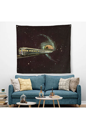 Uzayda Giden Tren Kanvas Duvar Örtüsü-Halısı, Glaksi Treni-5858
