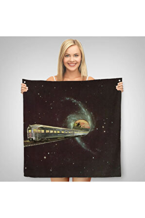 Uzayda Giden Tren Kanvas Duvar Örtüsü-Halısı, Glaksi Treni-5858